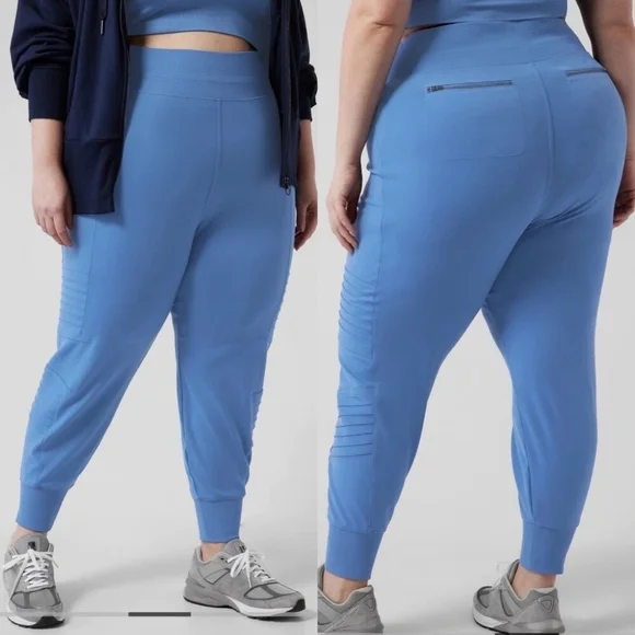 Athleta Venice High Rise Moto Joggers Cottage Blue Zip Pockets Sz 1X Athleisure - Picture 3 of 12